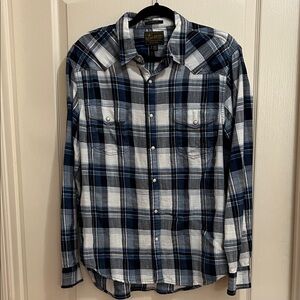 Lucky Brand Navy and White Plaid Button Down Shirt